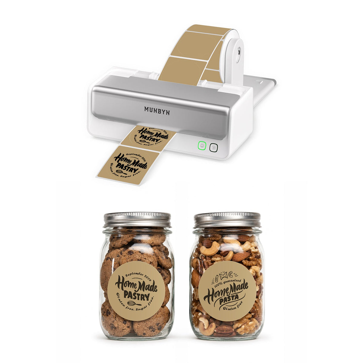 MUNBYN RealWriter 405B Bluetooth Printer & Round Labels Bakery Pro Set