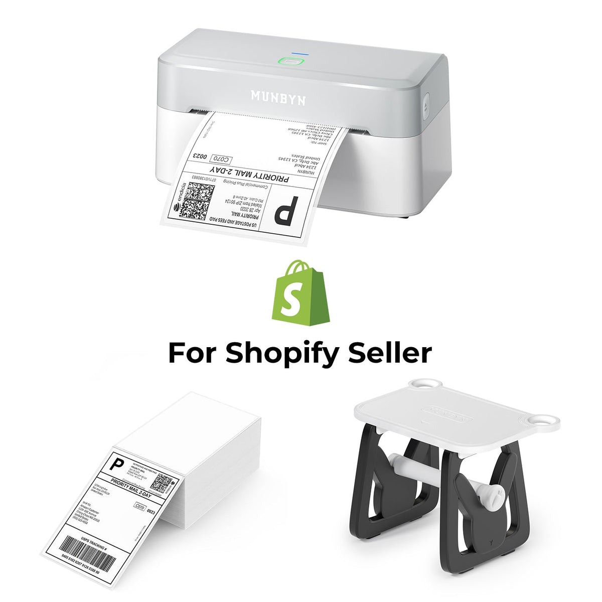 MUNBYN RealWriter 403B Bluetooth Thermal Label Printer & 4x6 Labels Shopify Shipping Modern Set