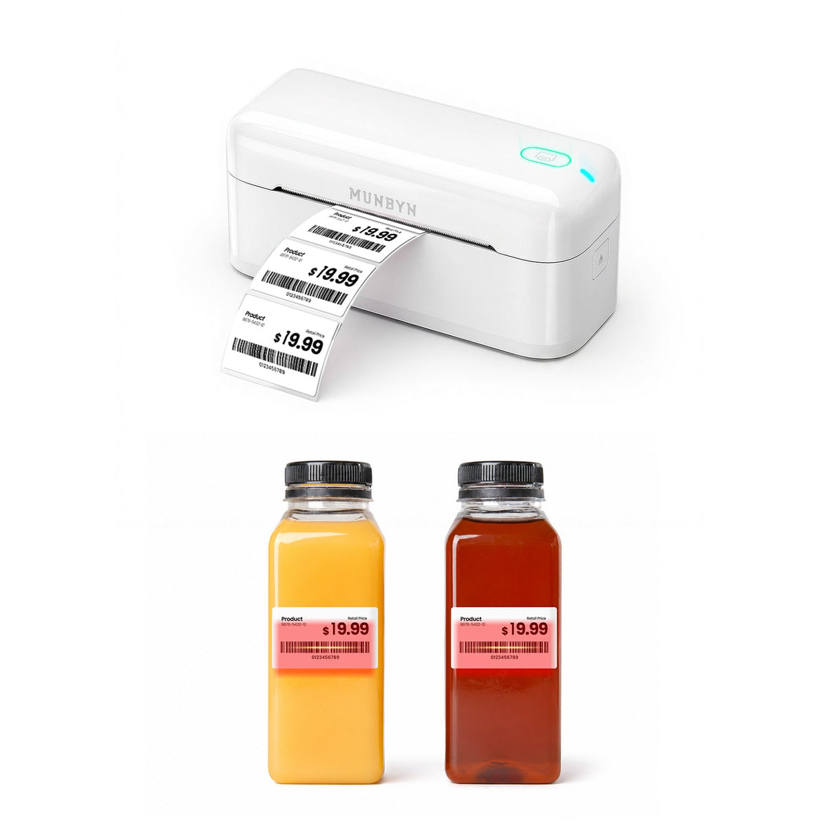 MUNBYN RealWriter 402B Bluetooth Printer & Rectangular Labels Retail Barcode Pro Set