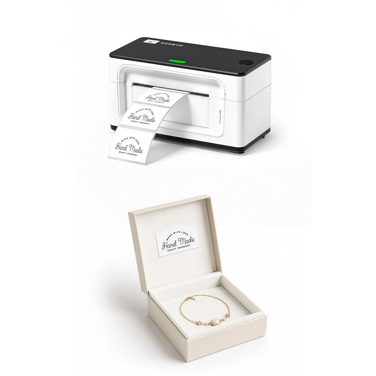 MUNBYN RealWriter 941BP 300DPI Bluetooth Printer & Rectangular Labels Handmade Packaging Starter Set
