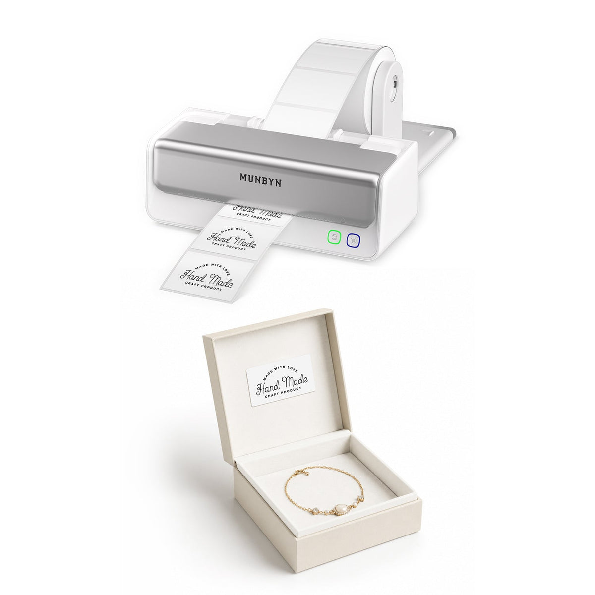 MUNBYN RealWriter 405B Bluetooth Printer & Rectangular Labels Handmade Packaging Pro Set