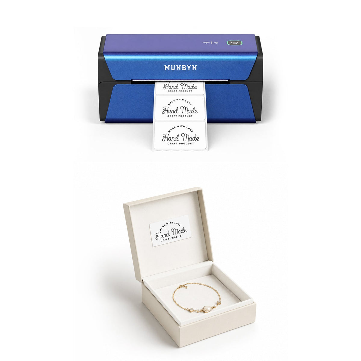 MUNBYN RealWriter 401AP 300DPI imprimante AirPrint & etiquettes rectangulaires fait main branding Set
