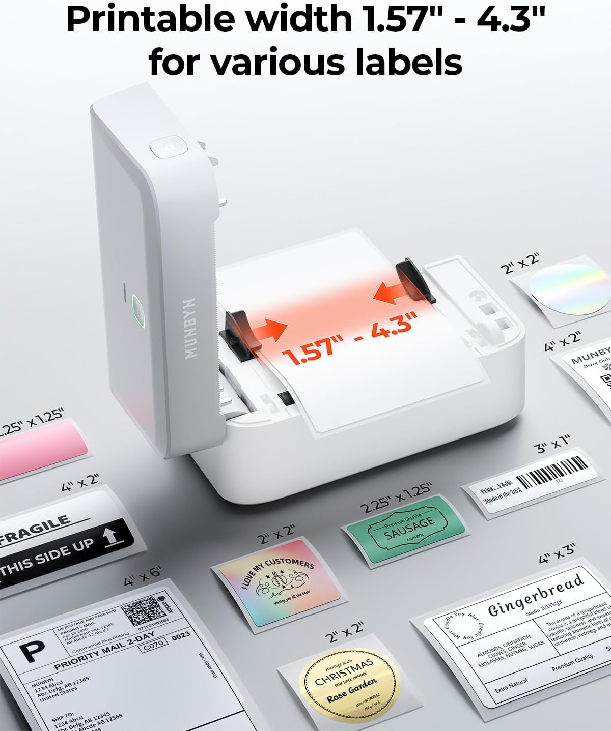 MUNBYN RW403B Bluetooth Thermodrucker für Versand- und Produktetiketten