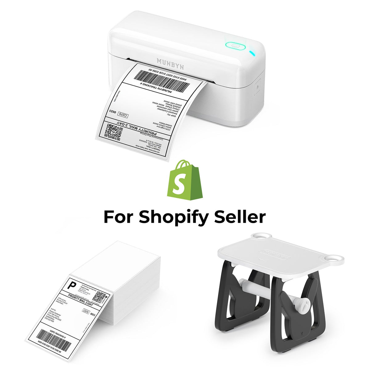 MUNBYN RealWriter 402B Bluetooth Thermal Label Printer & 4x6 Labels Shopify Shipping Efficiency Set