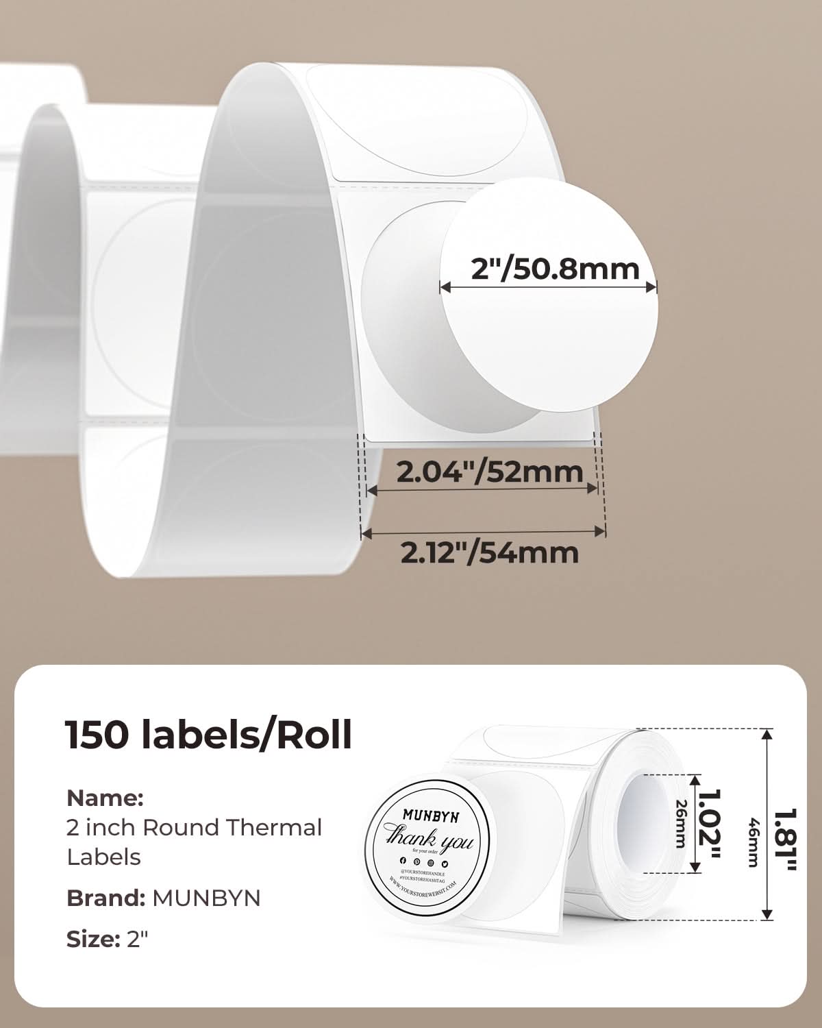 MUNBYN 2" runde Thermoetiketten für Produkt, Logo und Mehrzweck-Aufkleber