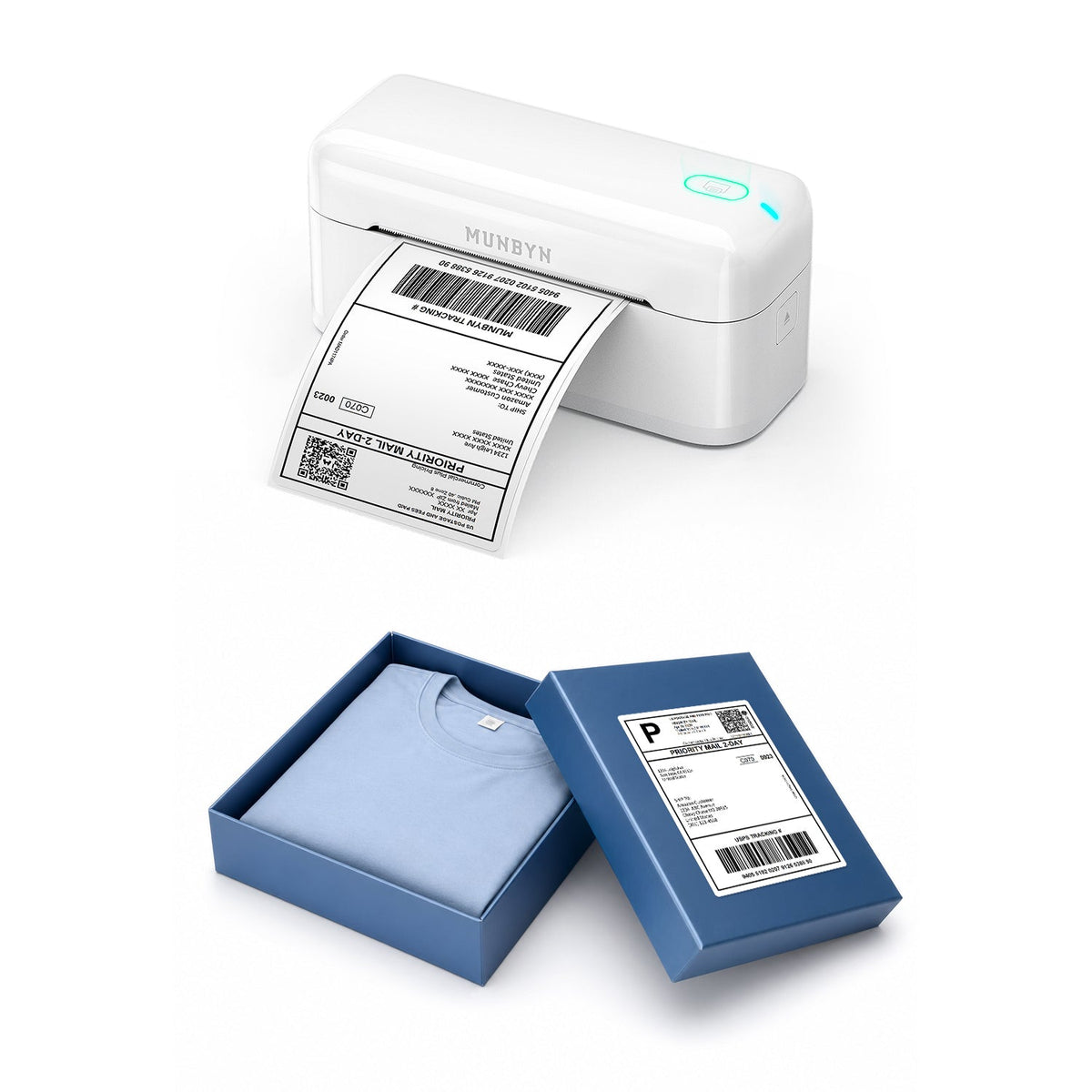 MUNBYN RealWriter 402B Bluetooth Printer & 4x6 Labels Clothing Shipping Fast Set