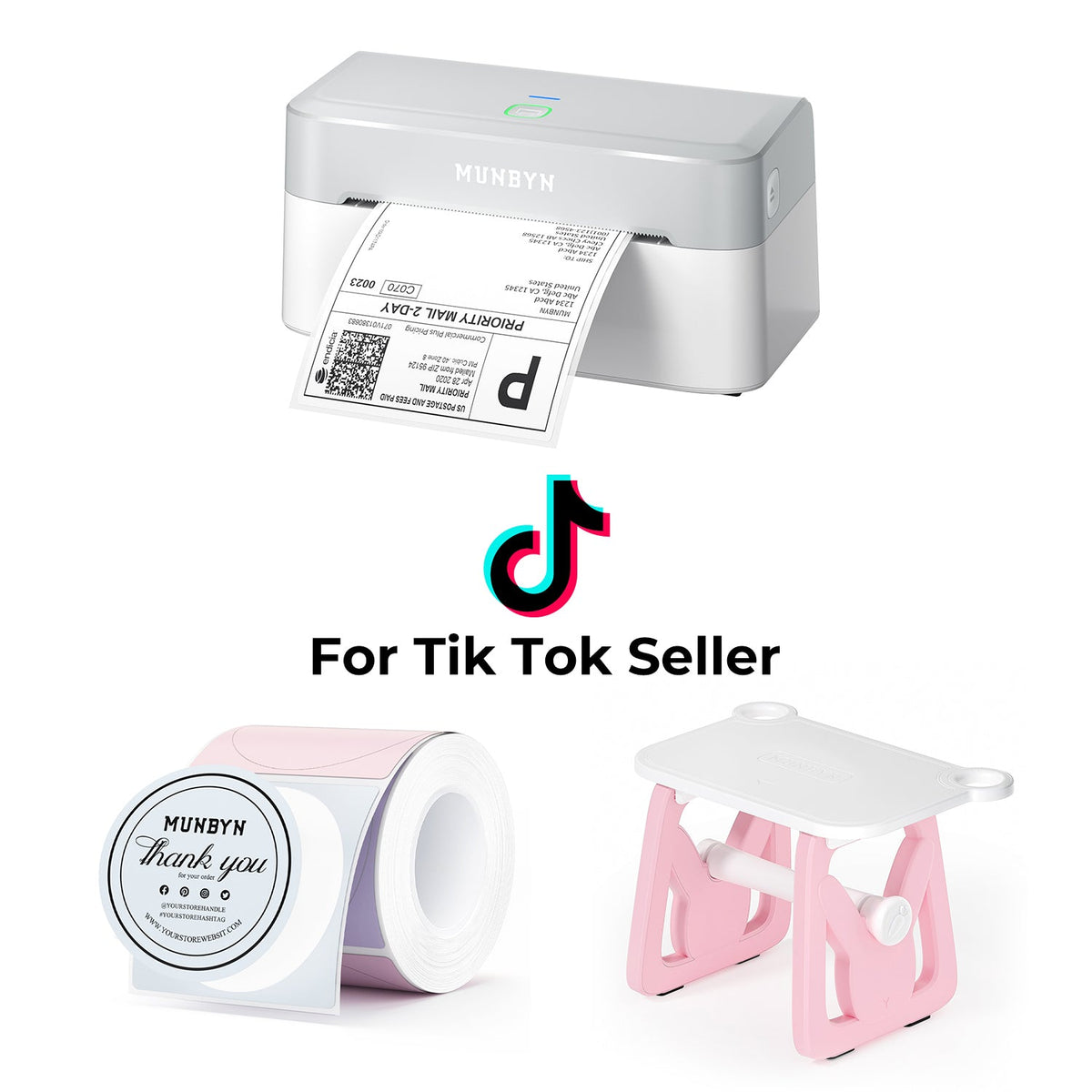 MUNBYN RealWriter 403B Bluetooth Thermal Label Printer & Morandi Labels TikTok Packaging & Branding Elegant Set
