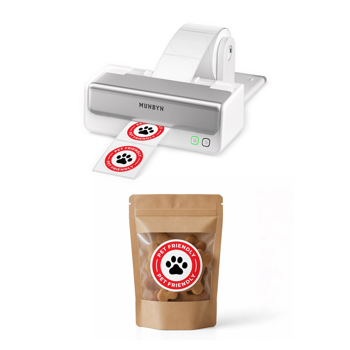 MUNBYN RealWriter 405B Two-Color Bluetooth Printer & Round Labels Pet Pro Set