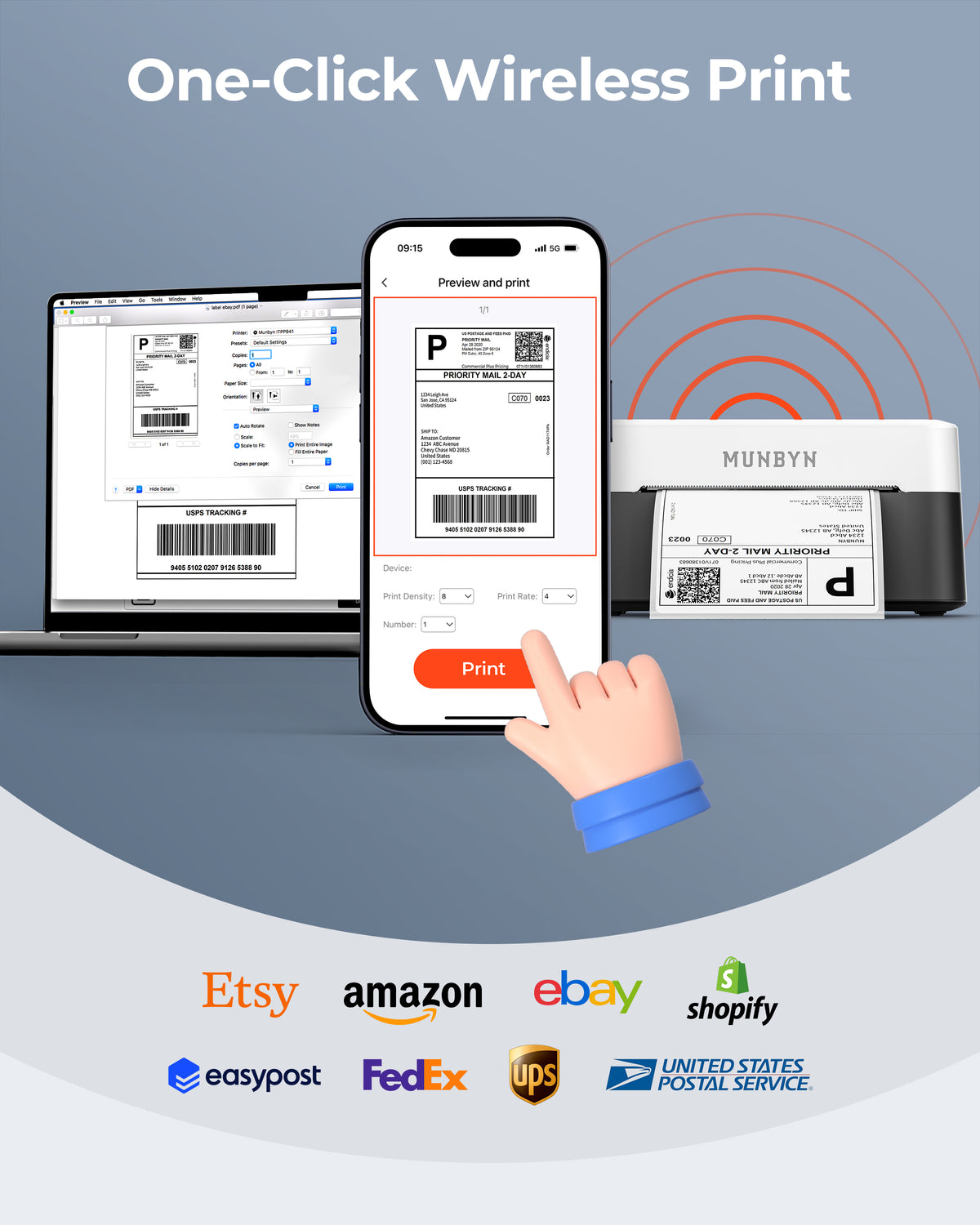 MUNBYN RW403B Bluetooth Thermodrucker für Versand- und Produktetiketten