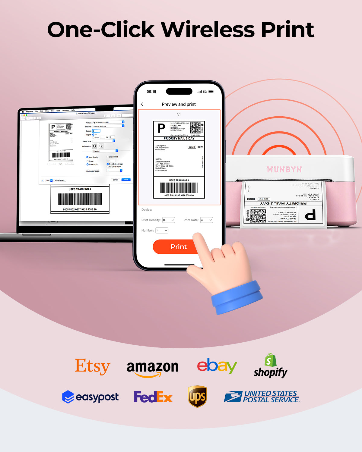 MUNBYN RW403B Bluetooth Thermodrucker für Versand- und Produktetiketten