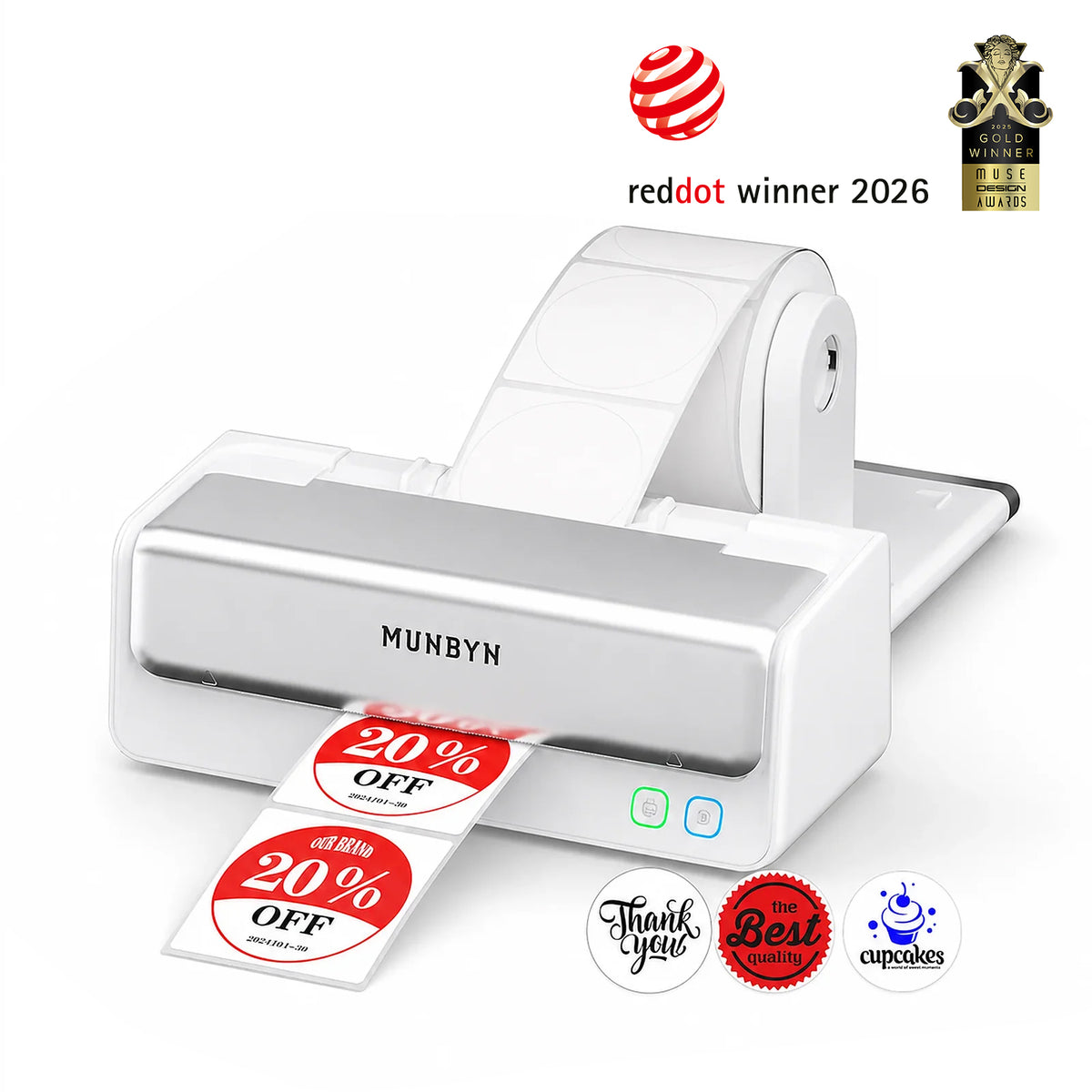 MUNBYN RW405B zweifarbiger Bluetooth Thermodrucker mit Etikettenhalter