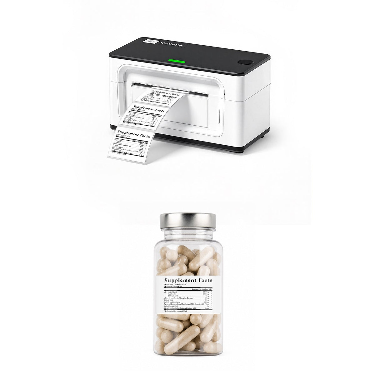 MUNBYN 941BP 300DPI Bluetooth Printer & Rectangular Labels Supplement Product Starter Set