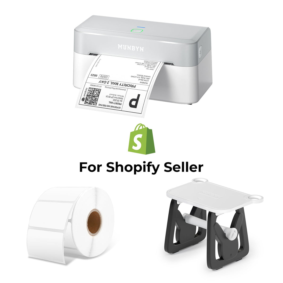 MUNBYN RealWriter 403B Bluetooth Drucker & Rechteck Etiketten Shopify Produkt Kennzeichnung Modern Set