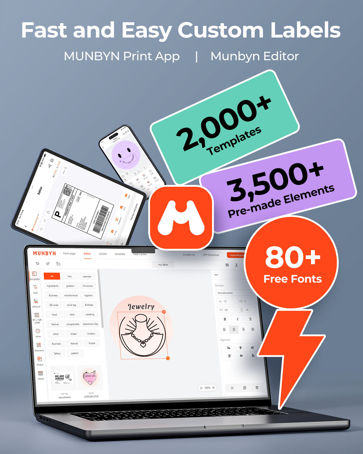 MUNBYN RW403B Bluetooth Thermodrucker für Versand- und Produktetiketten