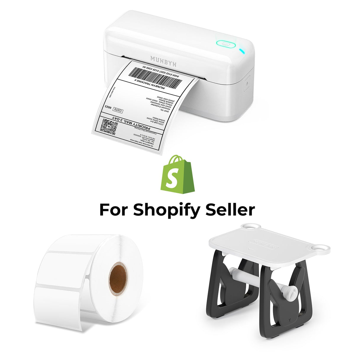 MUNBYN RealWriter 402B Bluetooth Thermal Label Printer & 4x6 Labels Shopify Shipping Elegant Set