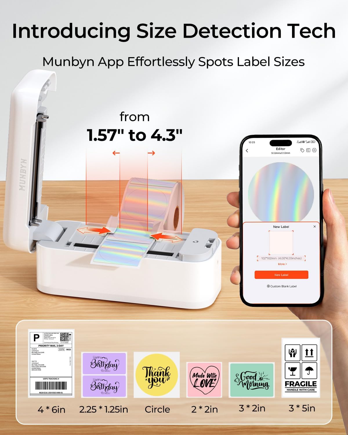 MUNBYN RW402B Bluetooth Thermodrucker für tägliche Versandetiketten