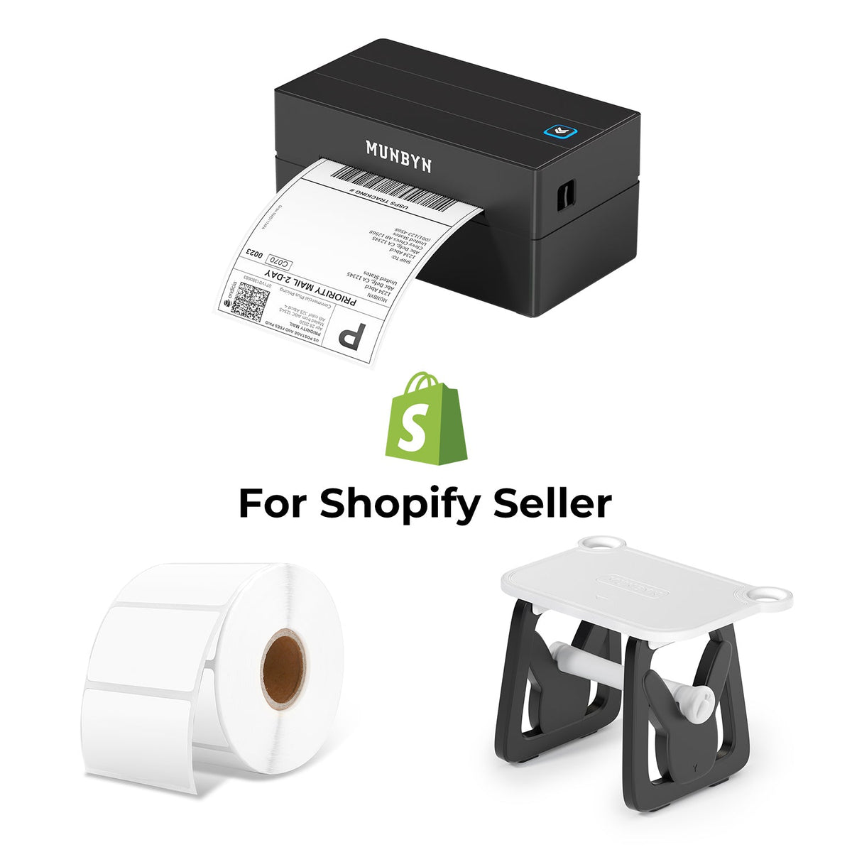 MUNBYN RealWriter 130B Bluetooth Thermal Label Printer & Rectangle Labels Shopify Product Labeling Classic Set