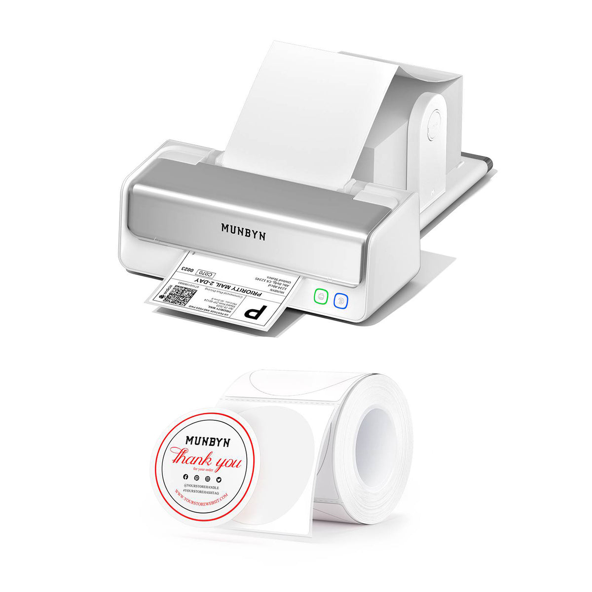 MUNBYN RW405B Dual-Color Thermal Label Printer Kit for Packaging and Branding