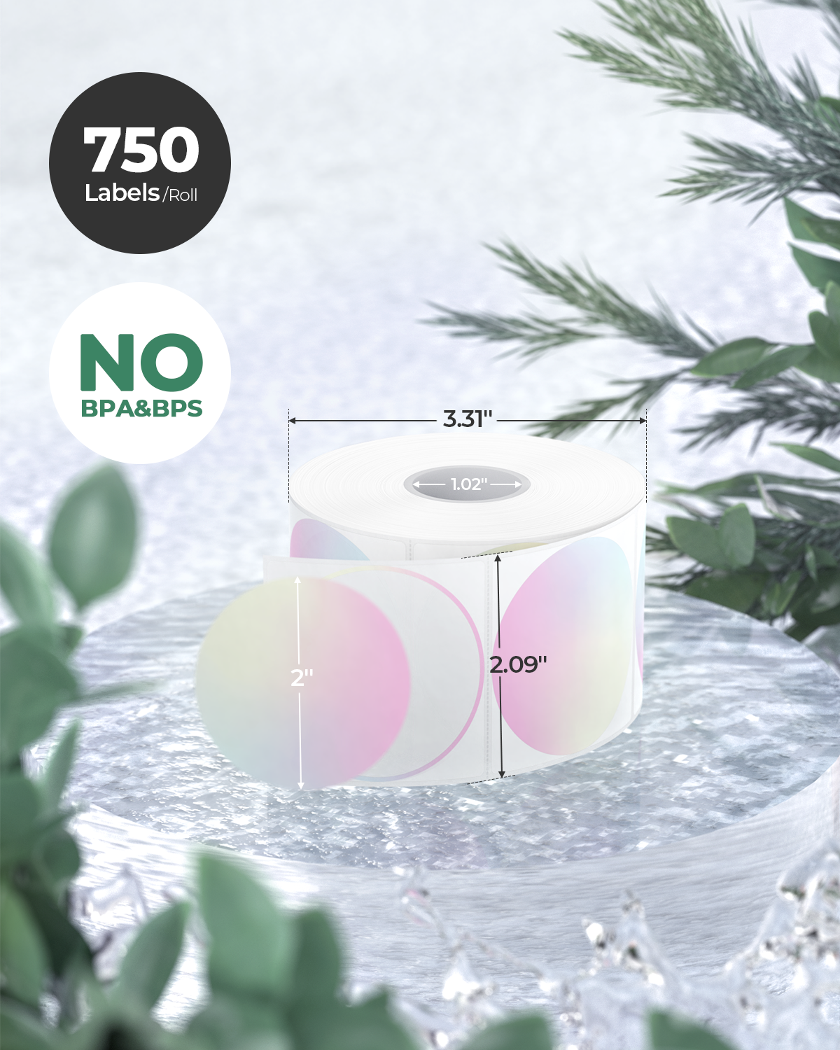 MUNBYN 2" Pink Gradient 6-in-1 Thermal Labels for Small Businesses