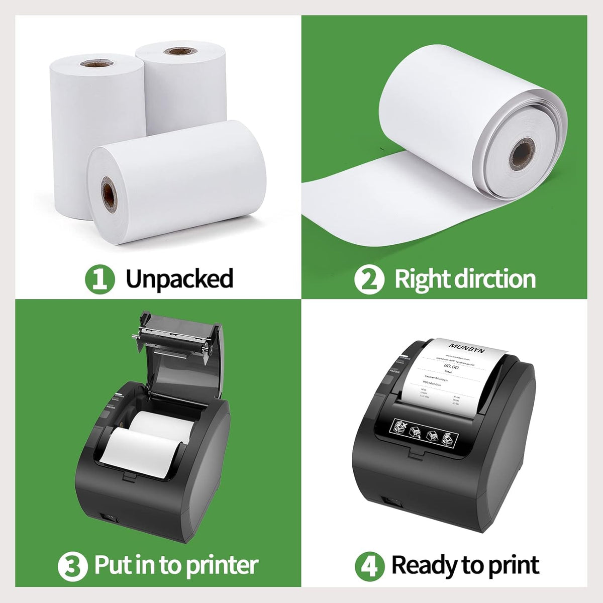MUNBYN 80 x 50 mm Thermal Paper for All 80 mm Thermal Printers (10 Rolls)