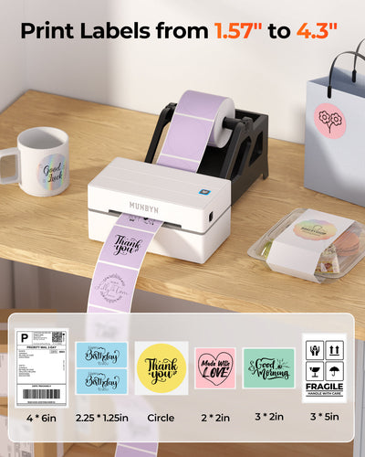 MUNBYN 130B Bluetooth Drucker & Kreis Etiketten Shopify Verpackung & Branding Klassisch Set