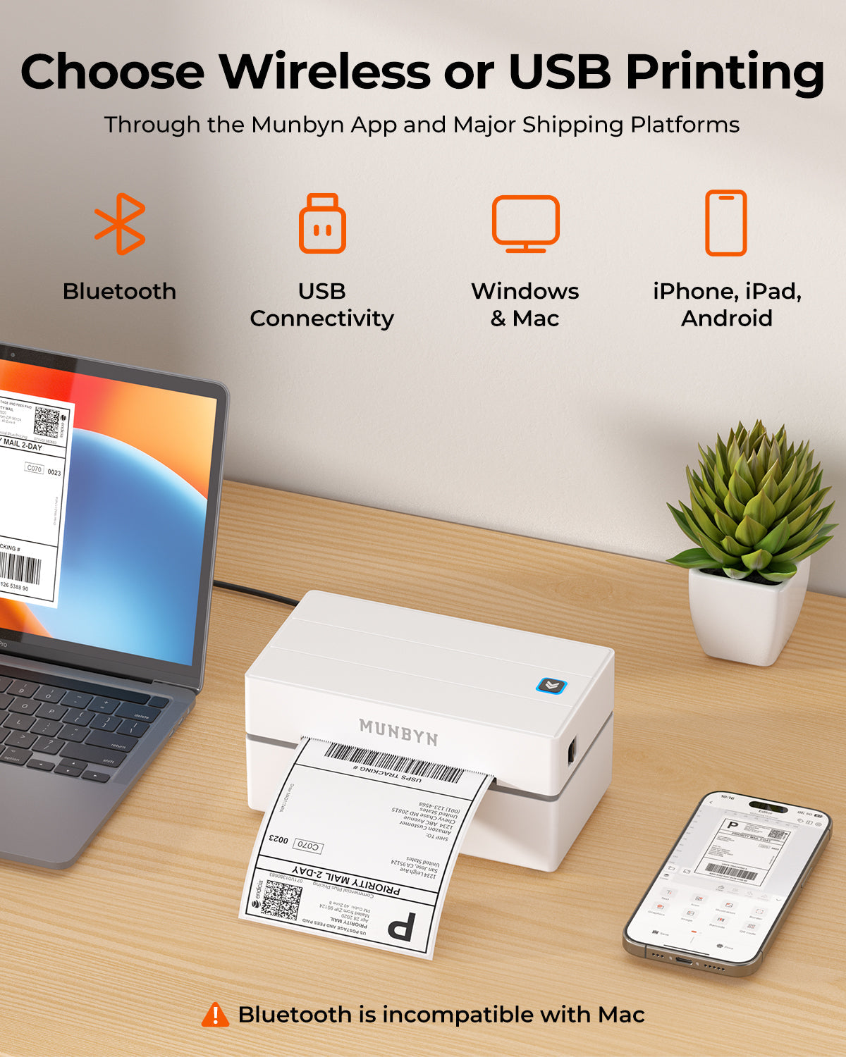 MUNBYN 130B Bluetooth Drucker & Kreis Etiketten Shopify Verpackung & Branding Klassisch Set