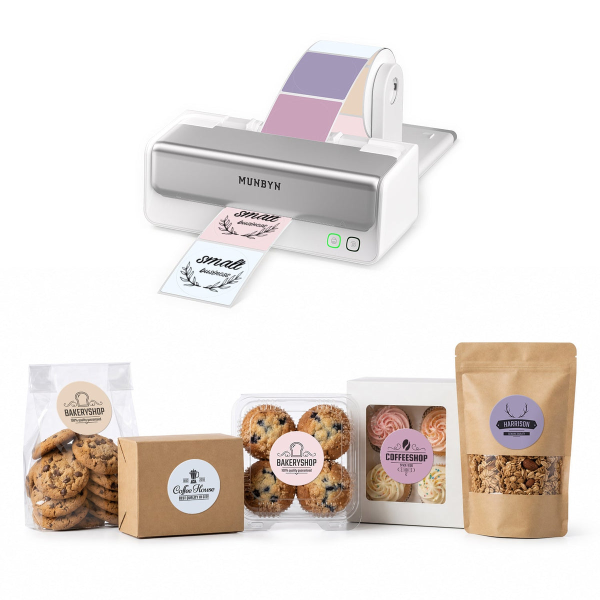 MUNBYN RealWriter 405B Bluetooth Printer & Morandi Labels Bakery Packaging Pro Set