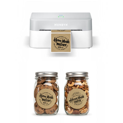 MUNBYN 403B Bluetooth Wireless Thermal Label Printer & Round Sticker Labels Bakery Product Starter Set