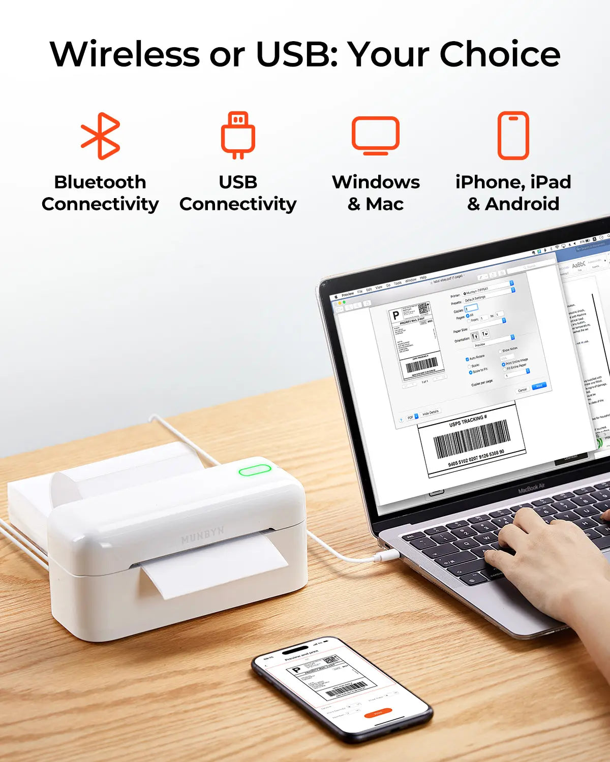 MUNBYN RW402B kit d'imprimante thermique Bluetooth pour étiquettes d'expédition quotidiennes