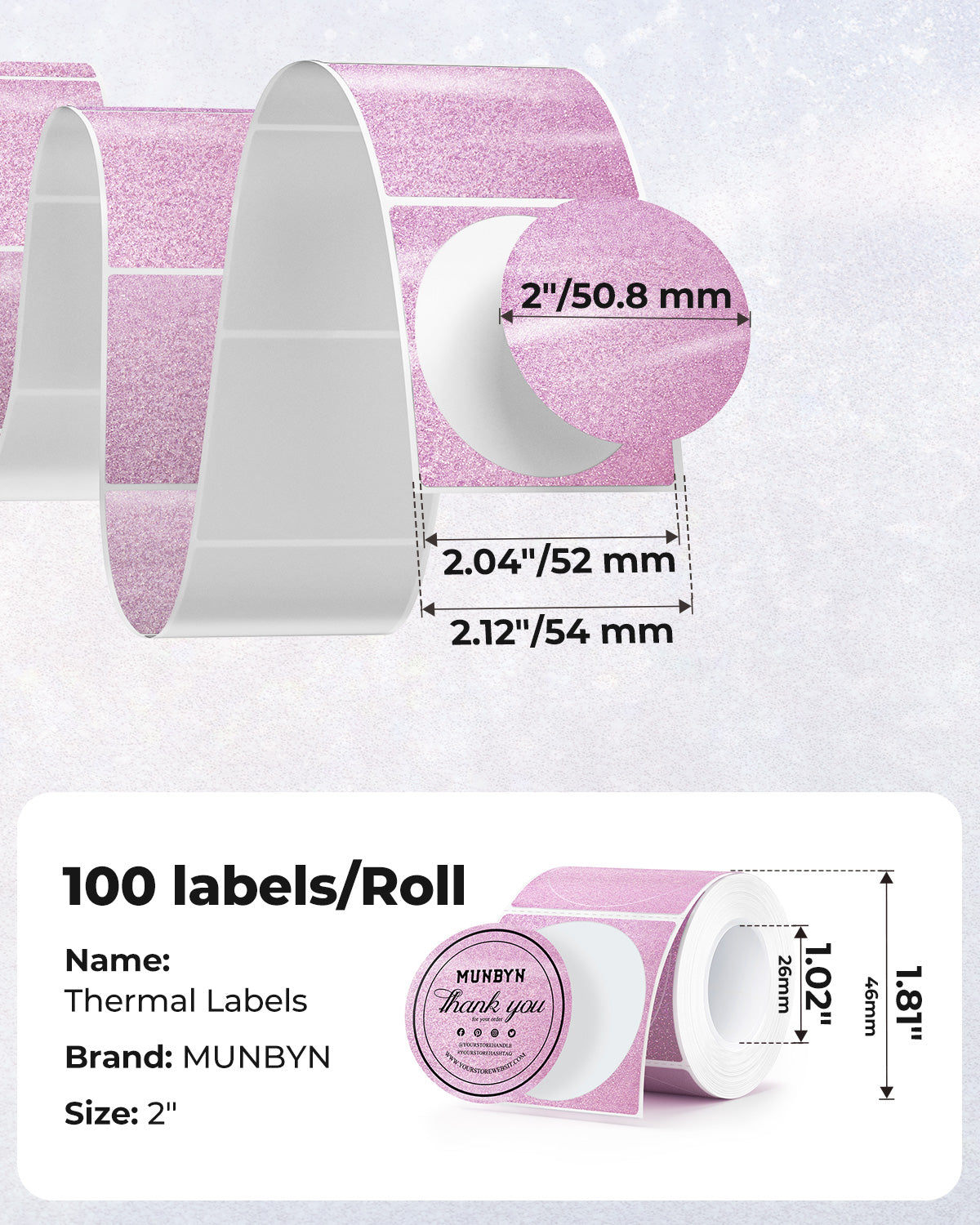 MUNBYN 2" Glitzer-Thermoetiketten für Branding-Aufkleber