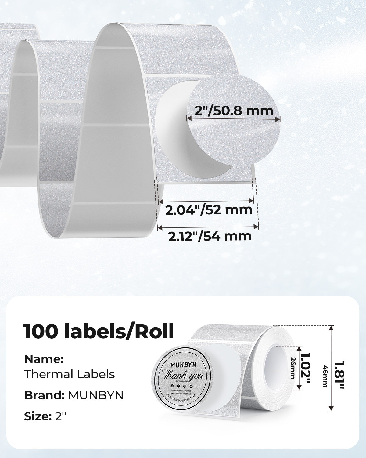 MUNBYN 2" Glitzer-Thermoetiketten Mischpackung für Branding-Aufkleber