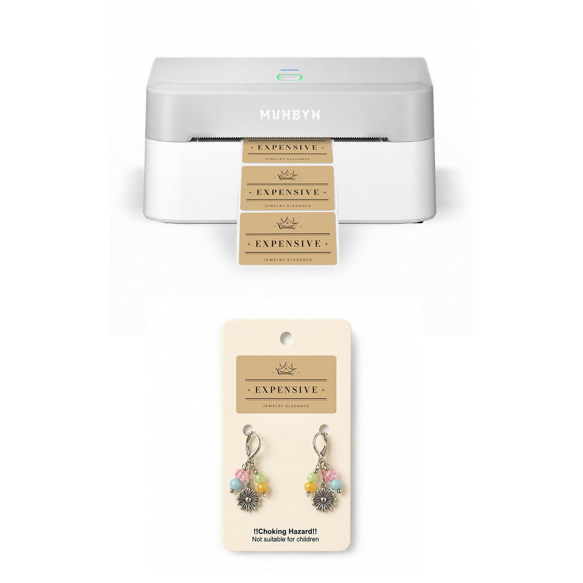 MUNBYN RealWriter 403B Bluetooth Drucker & 4x2 Etiketten Handgemacht Produkt Starter Set