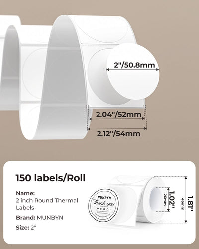 MUNBYN 2" runde Thermoetiketten für Produkt, Logo und Mehrzweck-Aufkleber