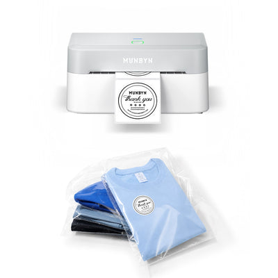 MUNBYN RealWriter 403B Bluetooth Drucker & Kreis Etiketten Kleidung Verpackung Starter Set