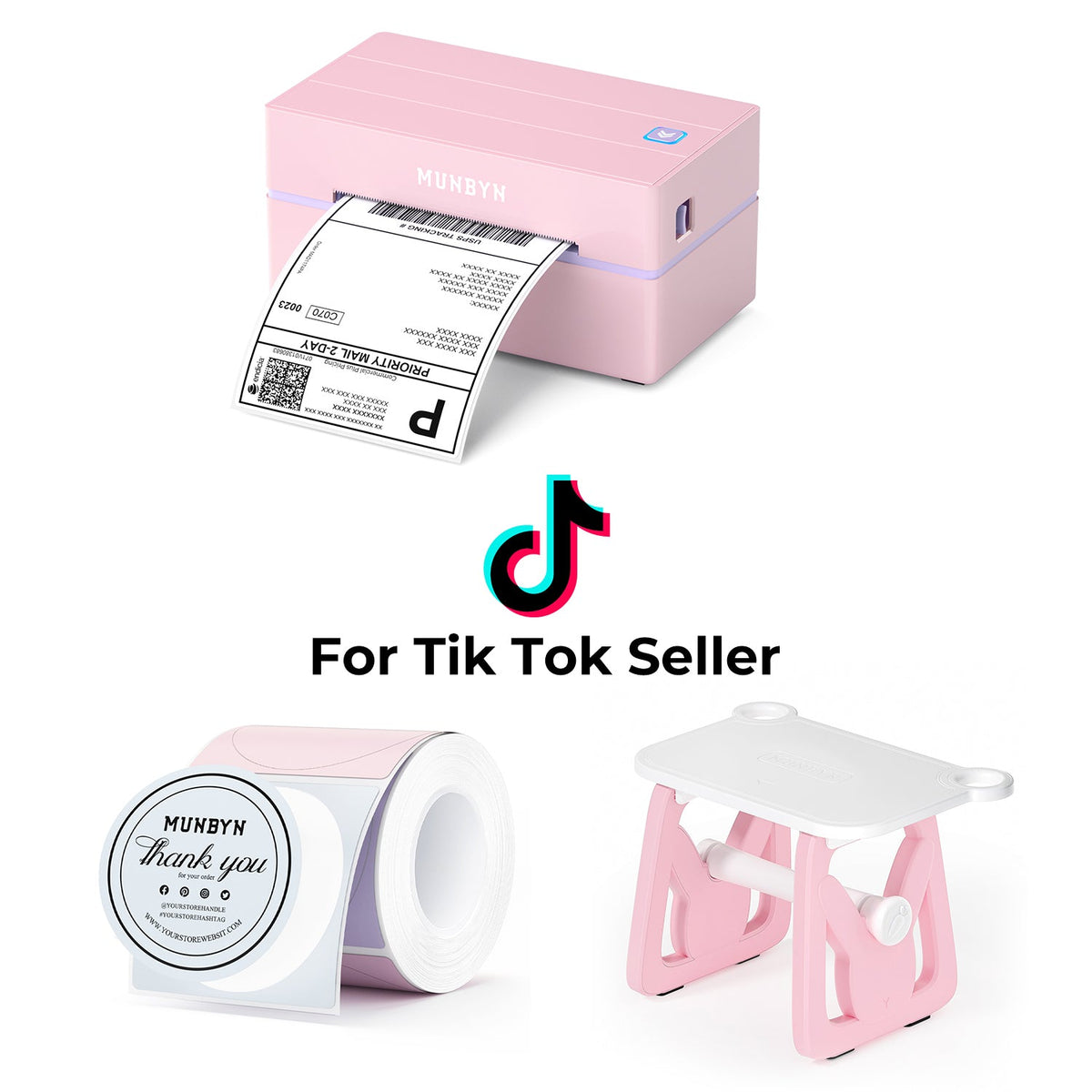 MUNBYN 130B Bluetooth Drucker & Morandi Etiketten TikTok Verpackung & Branding Klassisch Set