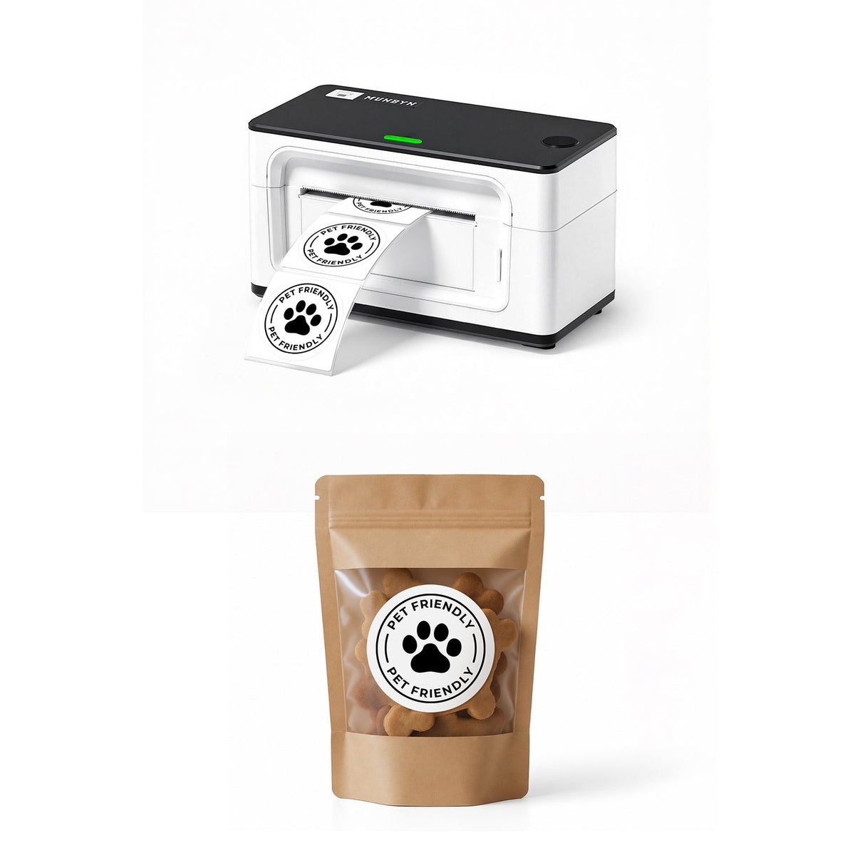 MUNBYN 941BP 300DPI Bluetooth Printer & Round Labels Pet Product Starter Set