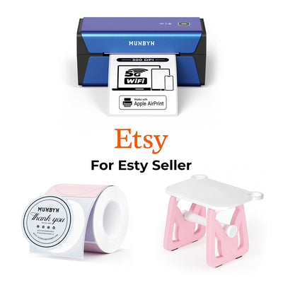 MUNBYN RealWriter 401AP AirPrint Thermal Label Printer & Morandi Labels Etsy Packaging & Branding Elite Set