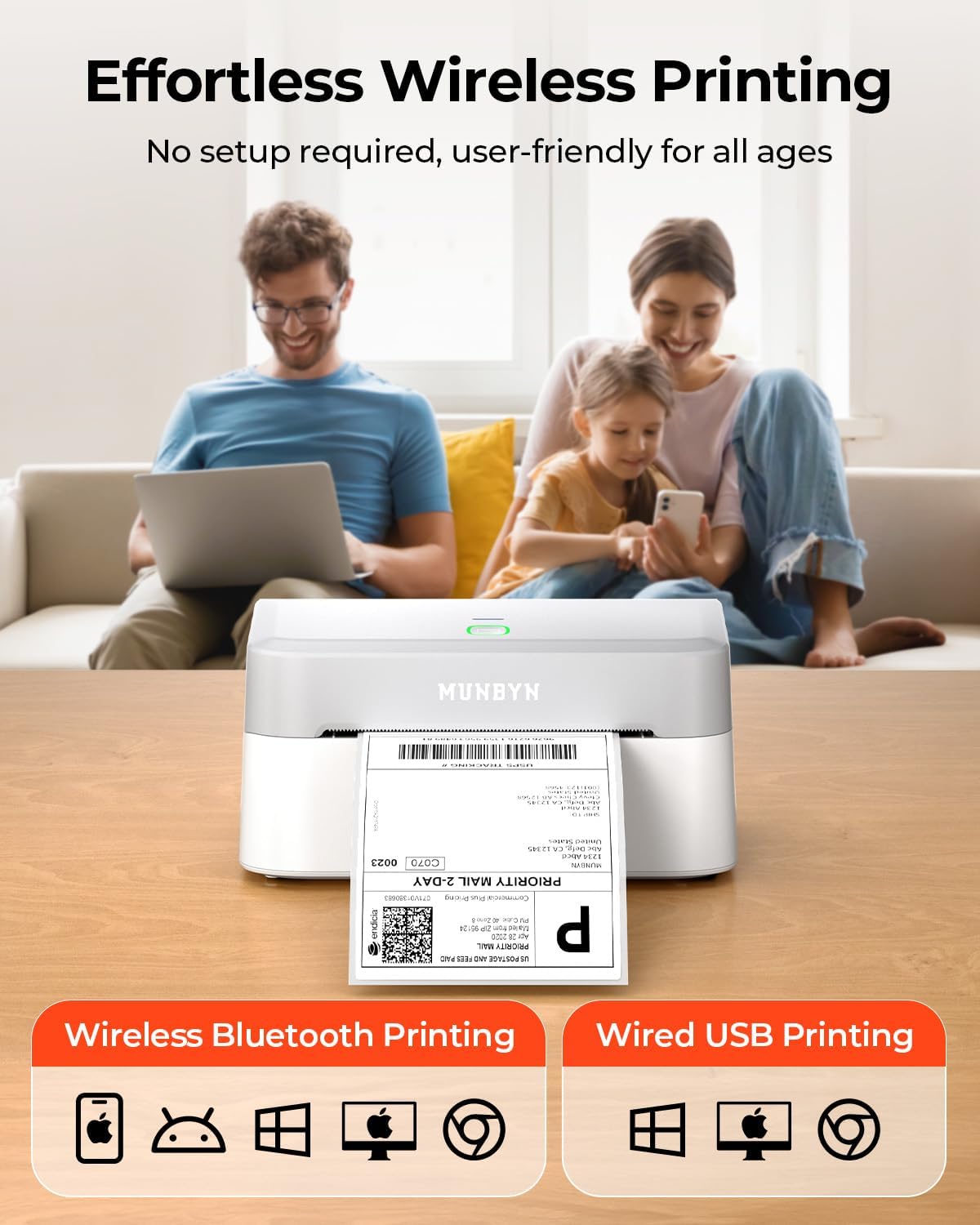 MUNBYN RW403B Bluetooth Thermodrucker für Versand- und Produktetiketten