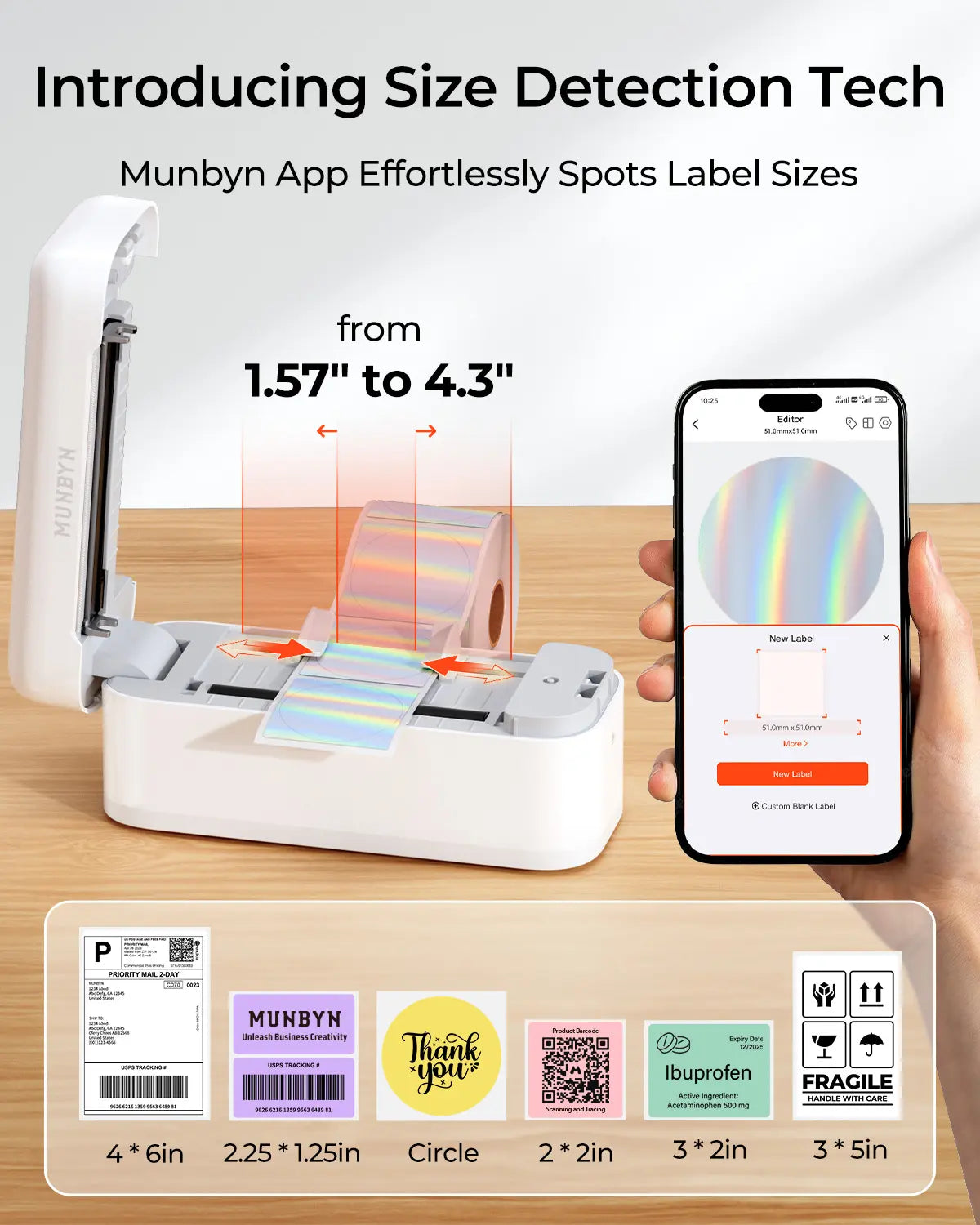 MUNBYN RW402B kit d'imprimante thermique Bluetooth pour étiquettes d'expédition quotidiennes