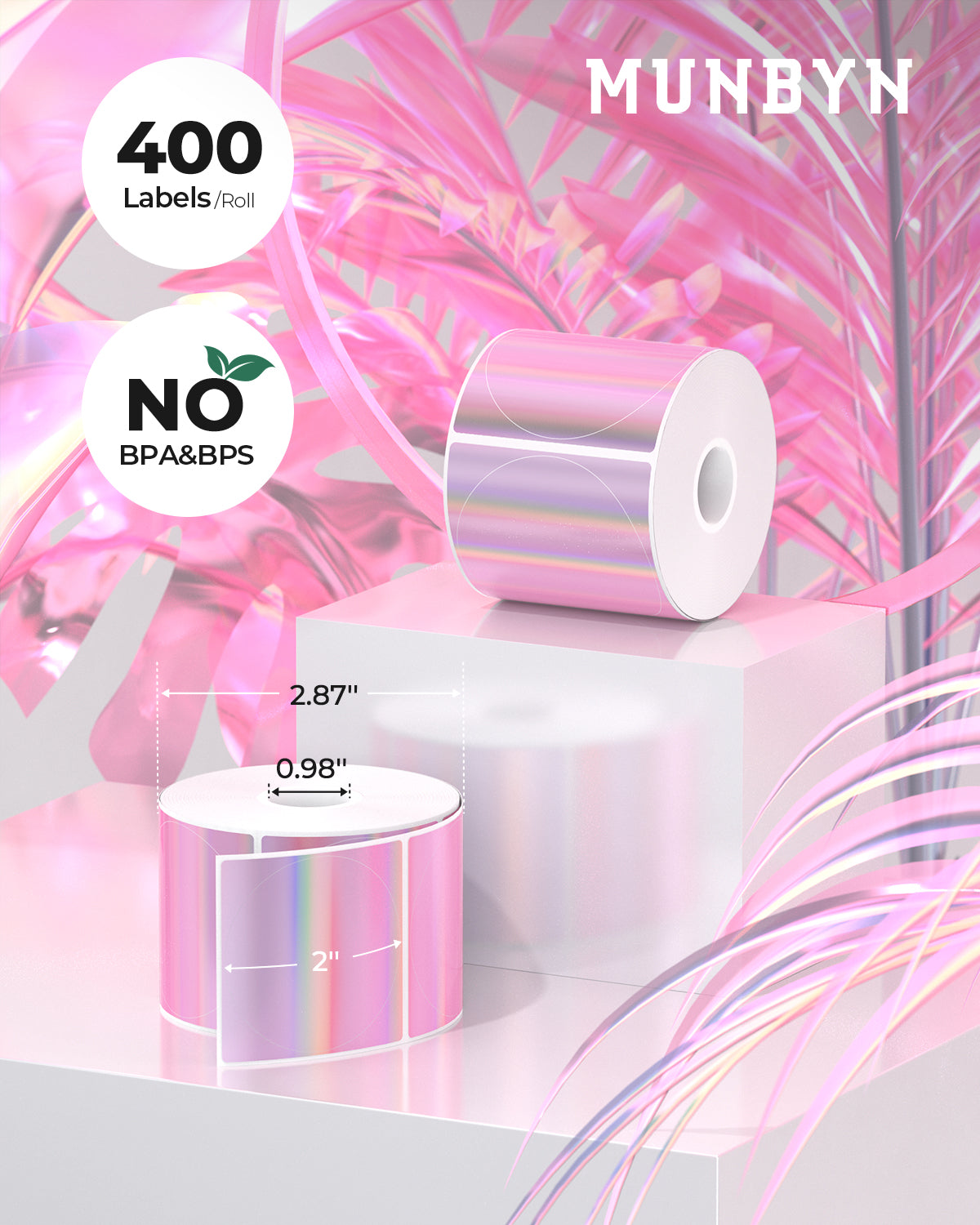 MUNBYN 2" Holographic Thermal Labels for Product Packaging