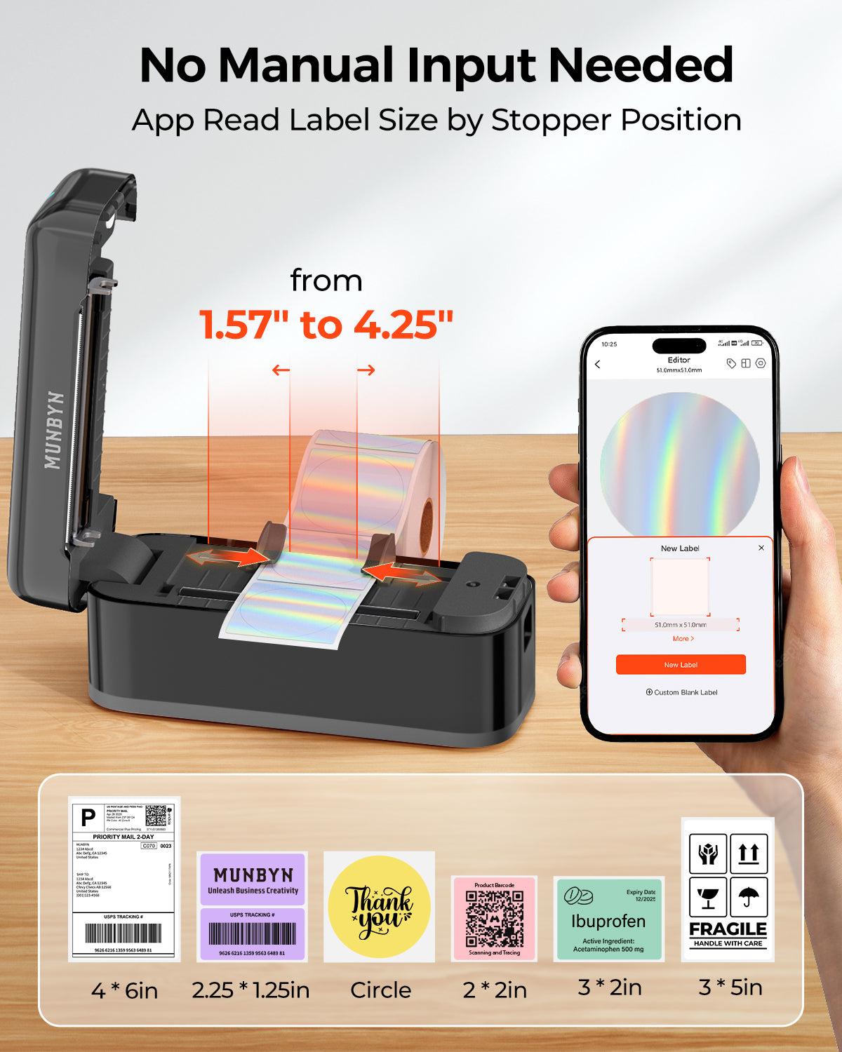MUNBYN RW402B Bluetooth Thermodrucker für tägliche Versandetiketten