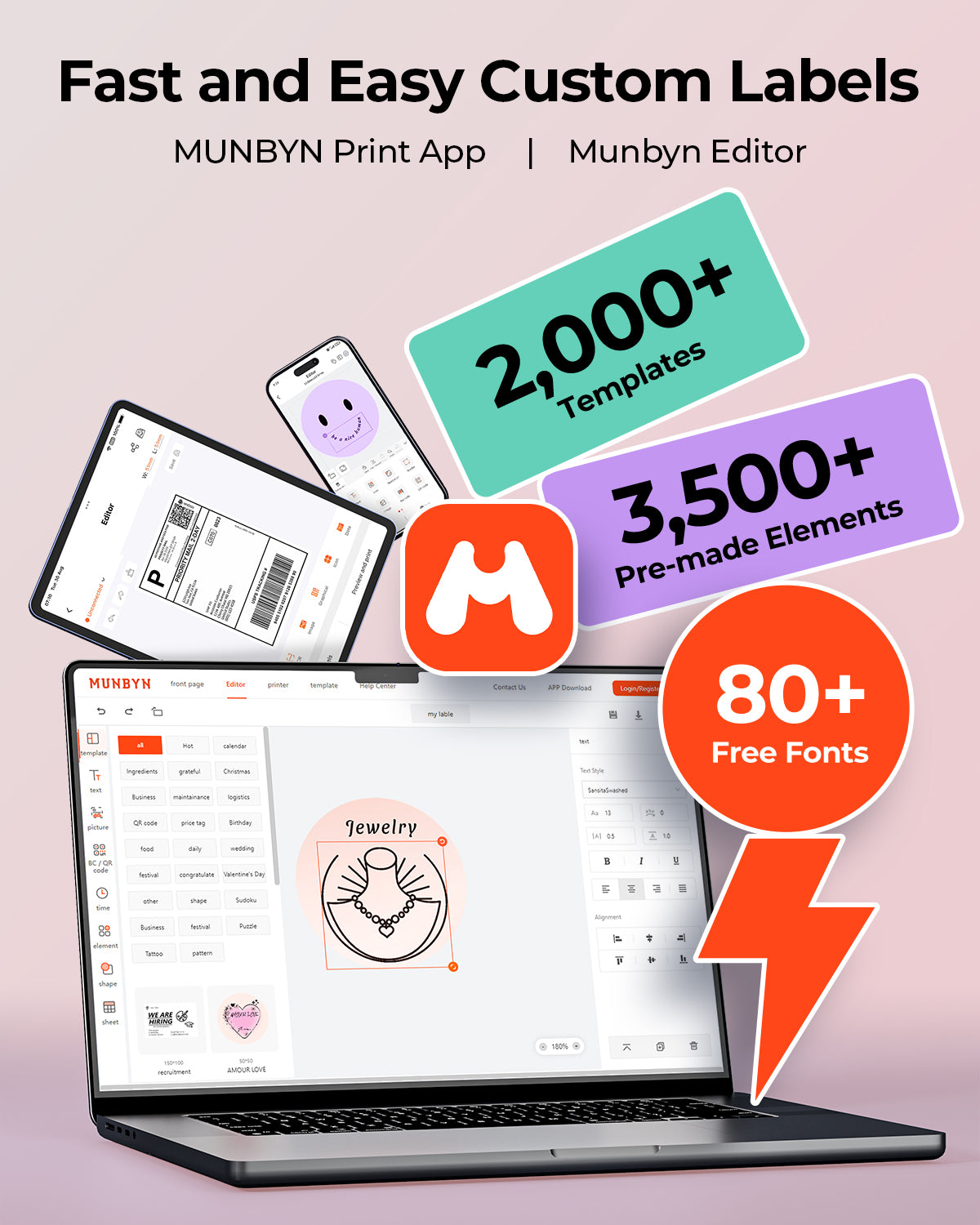 MUNBYN RW403B Bluetooth thermische labelprinterkit voor verzend- en productlabels