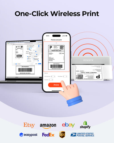 MUNBYN RealWriter 403B Bluetooth Drucker & Rechteck Etiketten Beauty Verpackung Starter Set