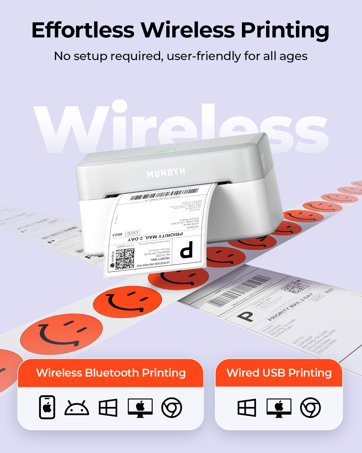 MUNBYN RealWriter 403B Bluetooth Drucker & 4x6 Etiketten Shopify Versand Modern Set