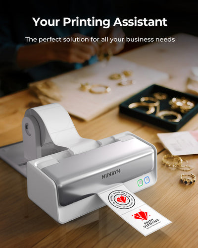 MUNBYN RealWriter 405B Bluetooth Drucker & Rechteck Etiketten Handgemacht Verpackung Profi Set