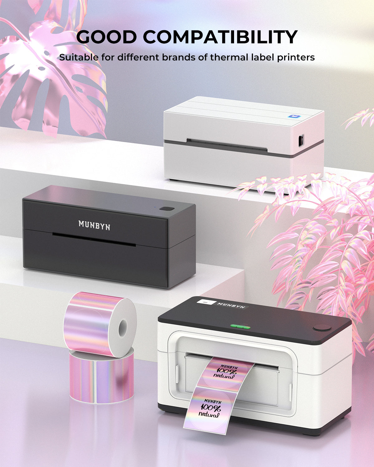 MUNBYN 2" Holographic Thermal Labels for Product Packaging