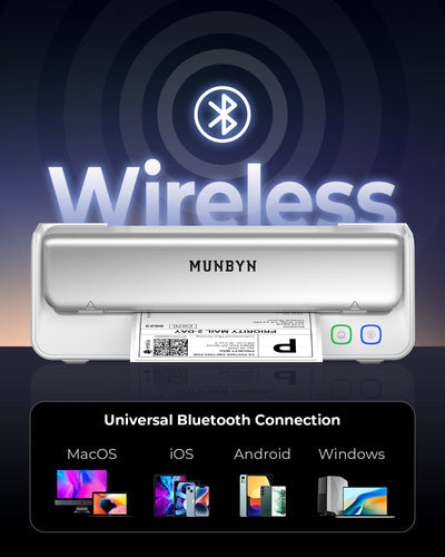 MUNBYN RealWriter 405B Bluetooth Drucker & Rechteck Etiketten Handgemacht Verpackung Profi Set