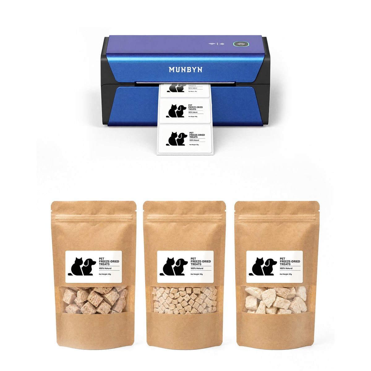 MUNBYN RealWriter 401AP 300DPI AirPrint Wireless Printer & Rectangular Labels Pet Packaging Branding Set