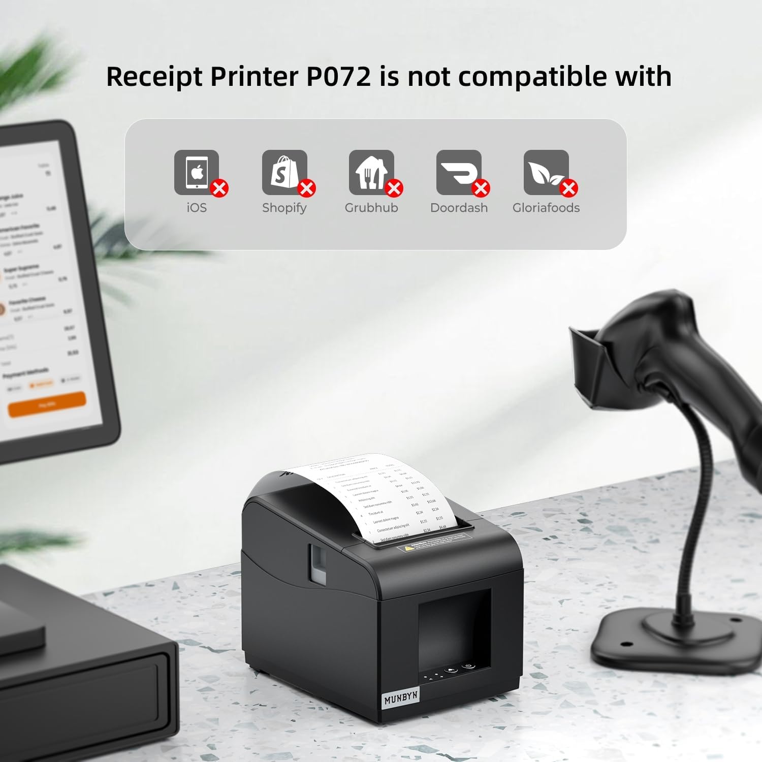 MUNBYN P072 80mm Receipt Printer with Auto Cutter for POS Systems