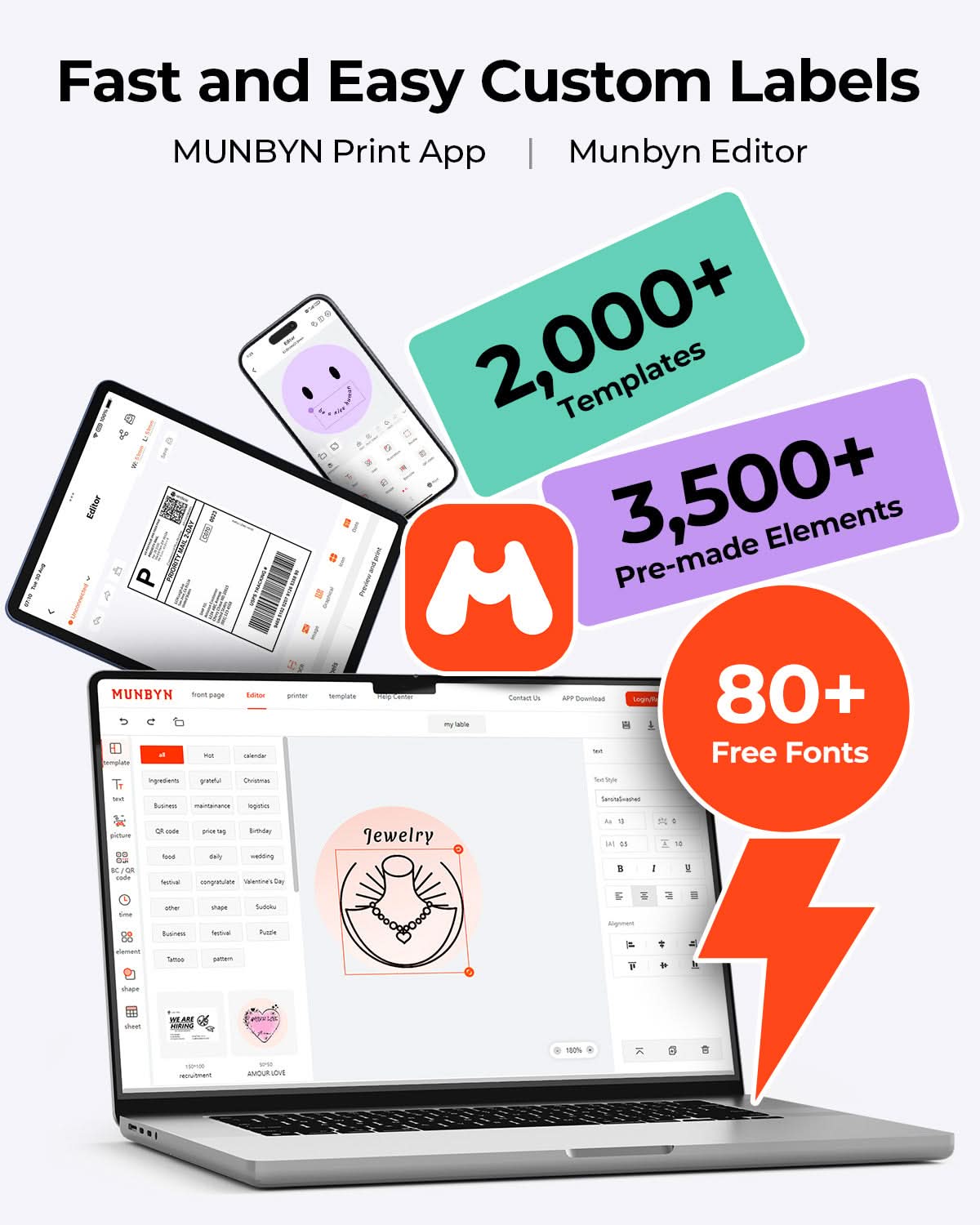 MUNBYN RW403B Bluetooth Thermodrucker Kit für Versand- und Produktetiketten